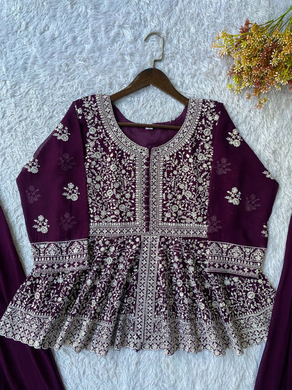 EMBROIDERED PEPLUM TOP WITH PLAZZO PAIR WHOLESALE GEELAN FASHION SURAT