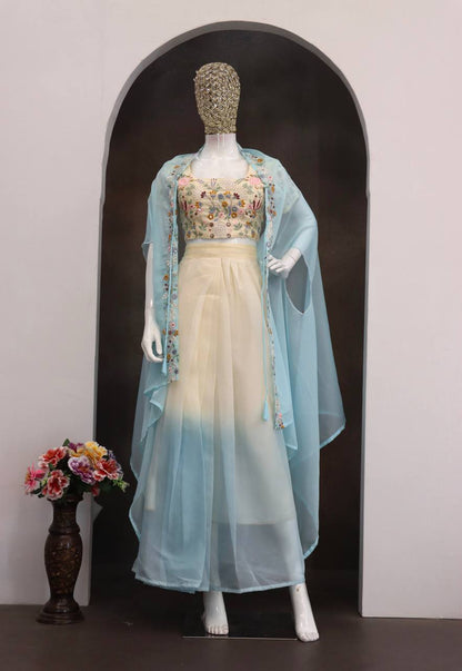 NEW SUPER TRENDING PARTY WEAR SHRUG WITH LEHENGA WHOLESALE GEELAN FASHION SURAT