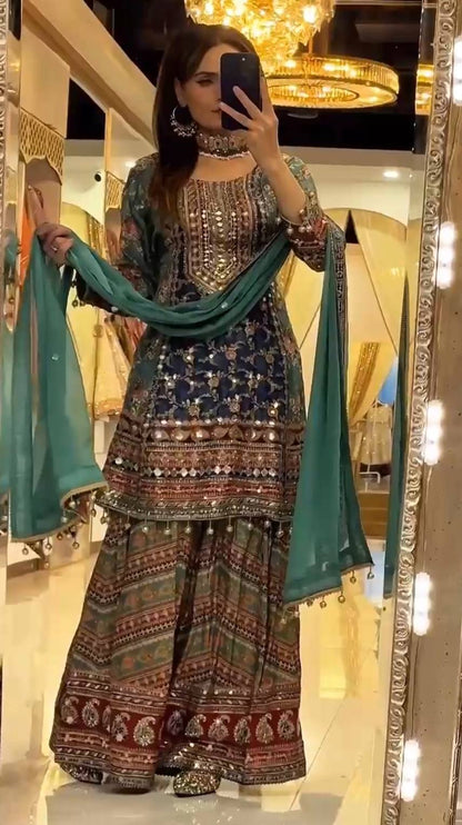 NEW ĐĚSIGNER PARTY WEAR TOP ANDPLAZZO. WITH FANCY DUPPATA WITH  EMBROIDERY WORK WHOLESALE GEELAN FASHION SURAT