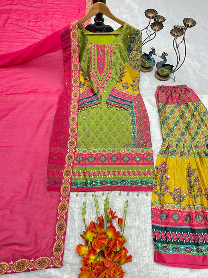 NEW ĐĚSIGNER PARTY WEAR TOP ANDPLAZZO. WITH FANCY DUPPATA WITH  EMBROIDERY WORK WHOLESALE GEELAN FASHION SURAT
