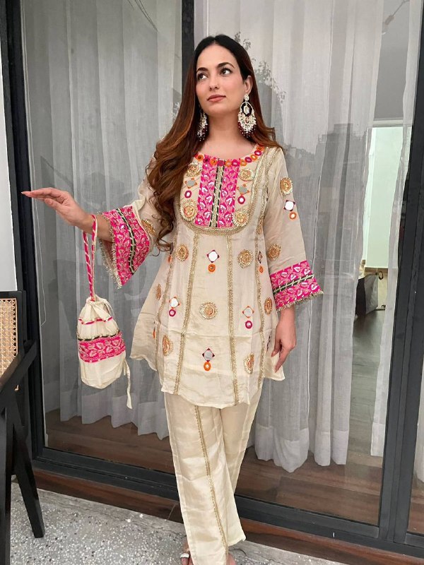 EXCLUSIVE AND TRENDY CO-ORD SET FOR WEDDING SEASON WITH MIRROR AND SEQUENCE EMBROIDERED TOP AND PLAZZO WHOLESALE GEELAN FASHION SURAT
