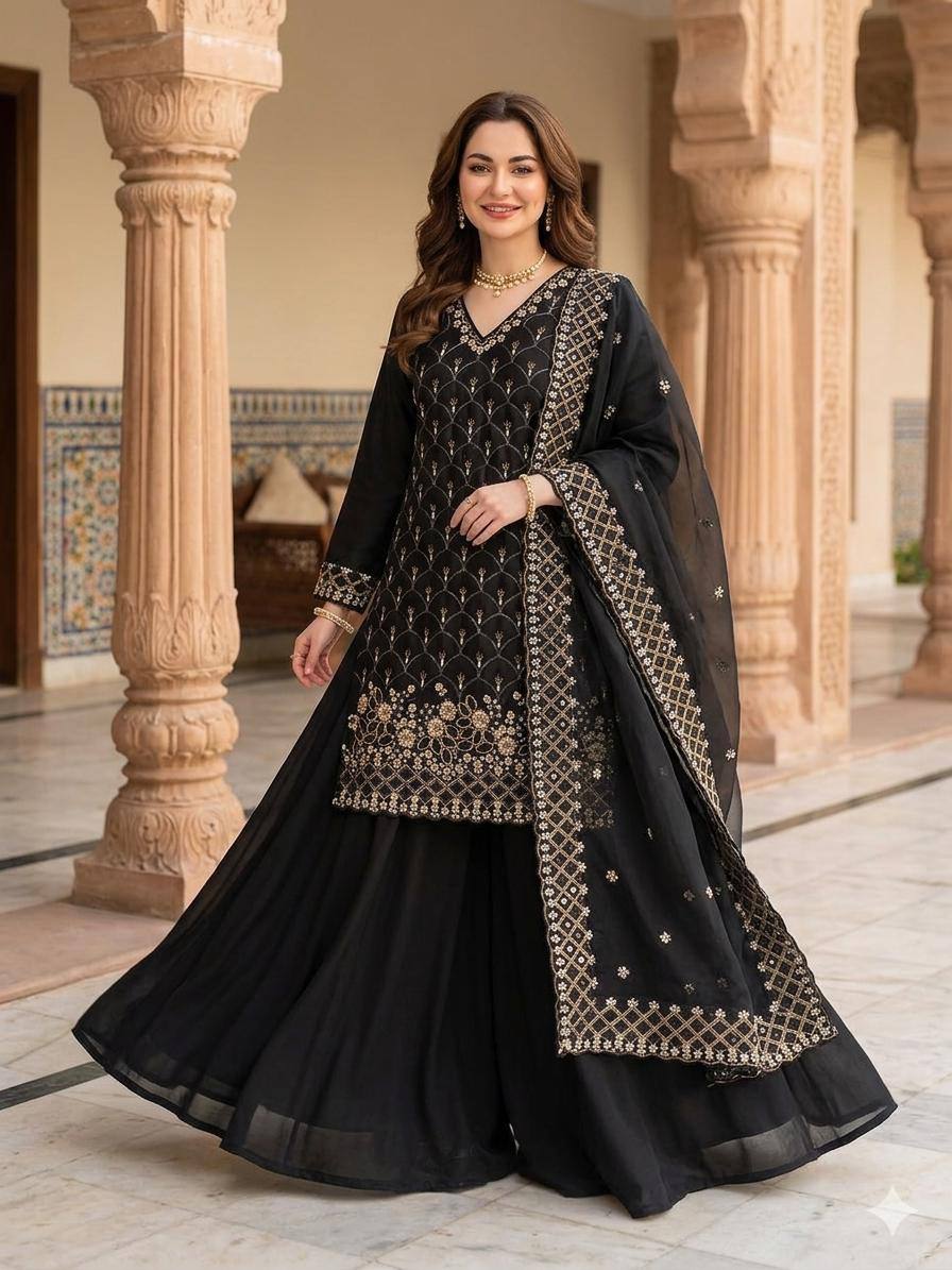 PLAZZO PAIR BEADS WITH SEQUENCE EMBROIDERY & CUT WORK WHOLESALE GEELAN FASHION SURAT