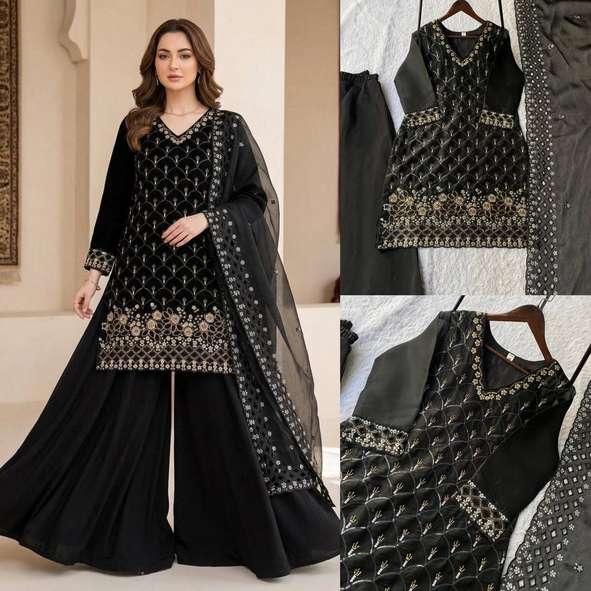 PLAZZO PAIR BEADS WITH SEQUENCE EMBROIDERY & CUT WORK WHOLESALE GEELAN FASHION SURAT