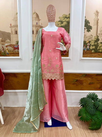 3 PIECES KURTI, PLAZZO & DUPATTA WITH EMBROIDERY WORK WHOLESALE GEELAN FASHION SURAT