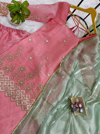 3 PIECES KURTI, PLAZZO & DUPATTA WITH EMBROIDERY WORK WHOLESALE GEELAN FASHION SURAT