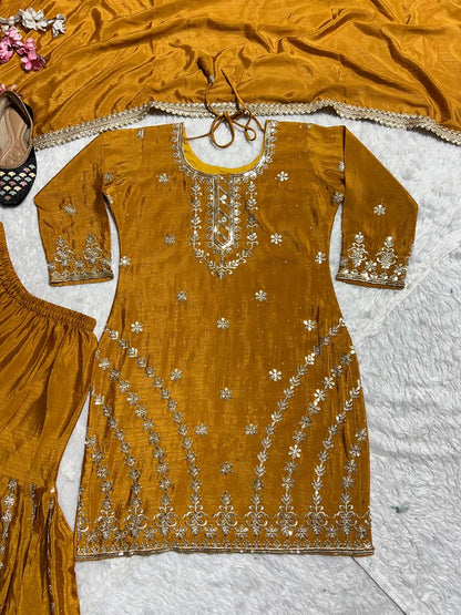 PURE HEAVY CHINNON SILK WITH HEAVY EMBROIDERY WORK WITH FANCY BORDERS LESS WORK SLEEVE WITH FANCY LATKAN DORI. WHOLESALE GEELAN FASHION SURAT