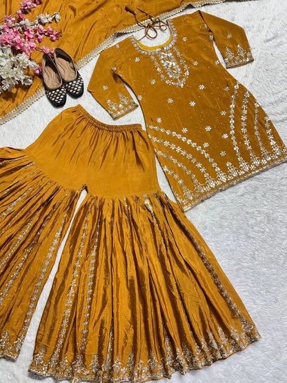 PURE HEAVY CHINNON SILK WITH HEAVY EMBROIDERY WORK WITH FANCY BORDERS LESS WORK SLEEVE WITH FANCY LATKAN DORI. WHOLESALE GEELAN FASHION SURAT