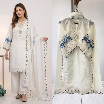 EID 🌙 WEAR OUR SEQUENCE EMBROIDERY WORKED TOP, PANT WITH DUPATTA WHOLESALE GEELAN FASHION SURAT