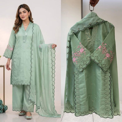 EID 🌙 WEAR OUR SEQUENCE EMBROIDERY WORKED TOP, PANT WITH DUPATTA WHOLESALE GEELAN FASHION SURAT