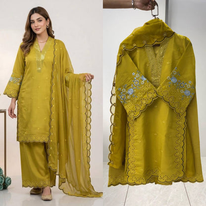 EID 🌙 WEAR OUR SEQUENCE EMBROIDERY WORKED TOP, PANT WITH DUPATTA WHOLESALE GEELAN FASHION SURAT