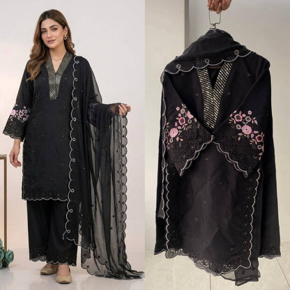 EID 🌙 WEAR OUR SEQUENCE EMBROIDERY WORKED TOP, PANT WITH DUPATTA WHOLESALE GEELAN FASHION SURAT