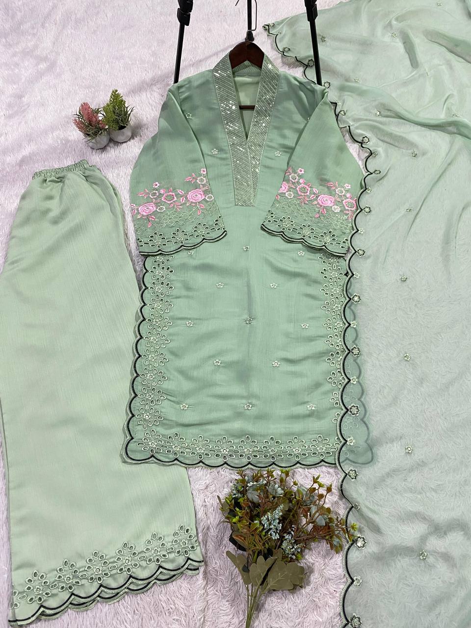 EID 🌙 WEAR OUR SEQUENCE EMBROIDERY WORKED TOP, PANT WITH DUPATTA WHOLESALE GEELAN FASHION SURAT