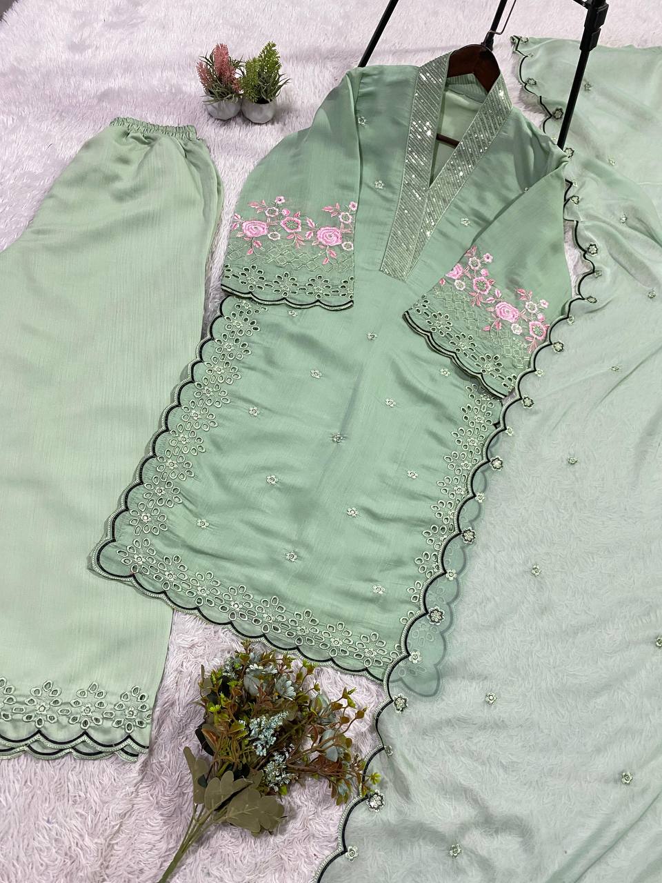 EID 🌙 WEAR OUR SEQUENCE EMBROIDERY WORKED TOP, PANT WITH DUPATTA WHOLESALE GEELAN FASHION SURAT