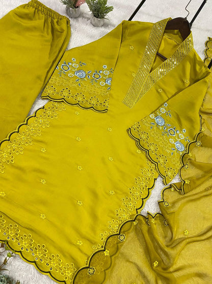 EID 🌙 WEAR OUR SEQUENCE EMBROIDERY WORKED TOP, PANT WITH DUPATTA WHOLESALE GEELAN FASHION SURAT
