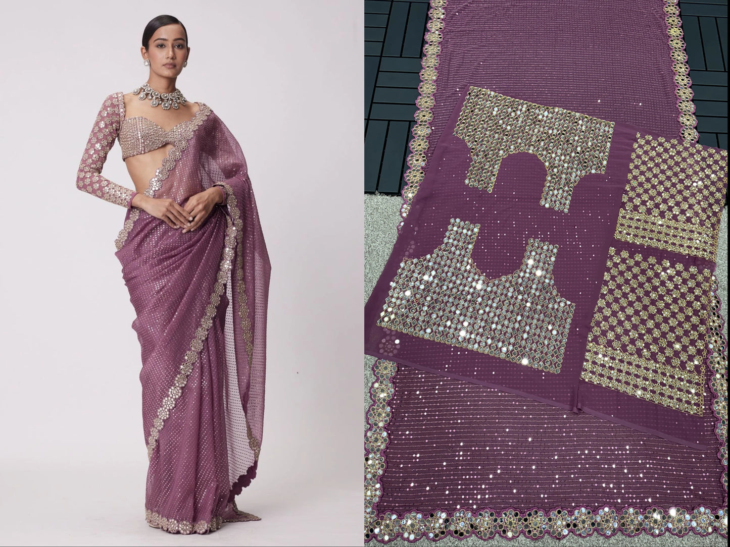 PARTY WEAR WEDDING SAREE MIRROR WORK SAREE WHOLESALE RATE AT GEELAN FASHION SURAT