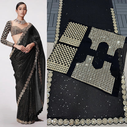 PARTY WEAR WEDDING SAREE MIRROR WORK SAREE WHOLESALE RATE AT GEELAN FASHION SURAT