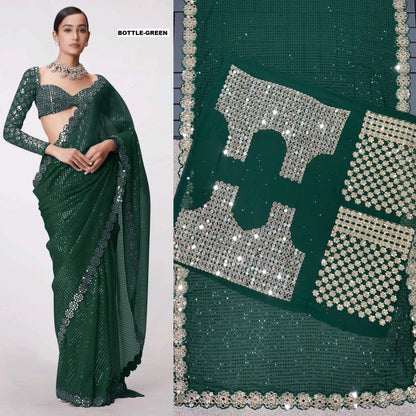 PARTY WEAR WEDDING SAREE MIRROR WORK SAREE WHOLESALE RATE AT GEELAN FASHION SURAT