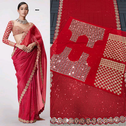PARTY WEAR WEDDING SAREE MIRROR WORK SAREE WHOLESALE RATE AT GEELAN FASHION SURAT