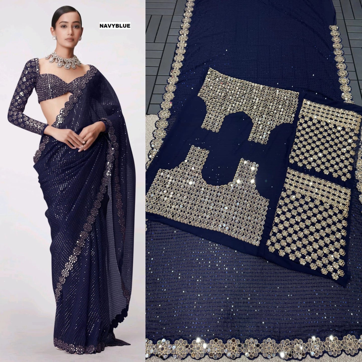 PARTY WEAR WEDDING SAREE MIRROR WORK SAREE WHOLESALE RATE AT GEELAN FASHION SURAT