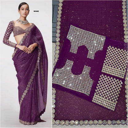 PARTY WEAR WEDDING SAREE MIRROR WORK SAREE WHOLESALE RATE AT GEELAN FASHION SURAT