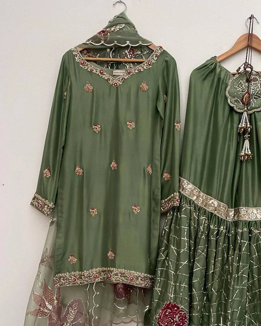 PARTY WEAR CHINON SHARARA SHALWAR SUIT WHOLESALE