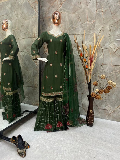 PARTY WEAR CHINON SHARARA SHALWAR SUIT WHOLESALE