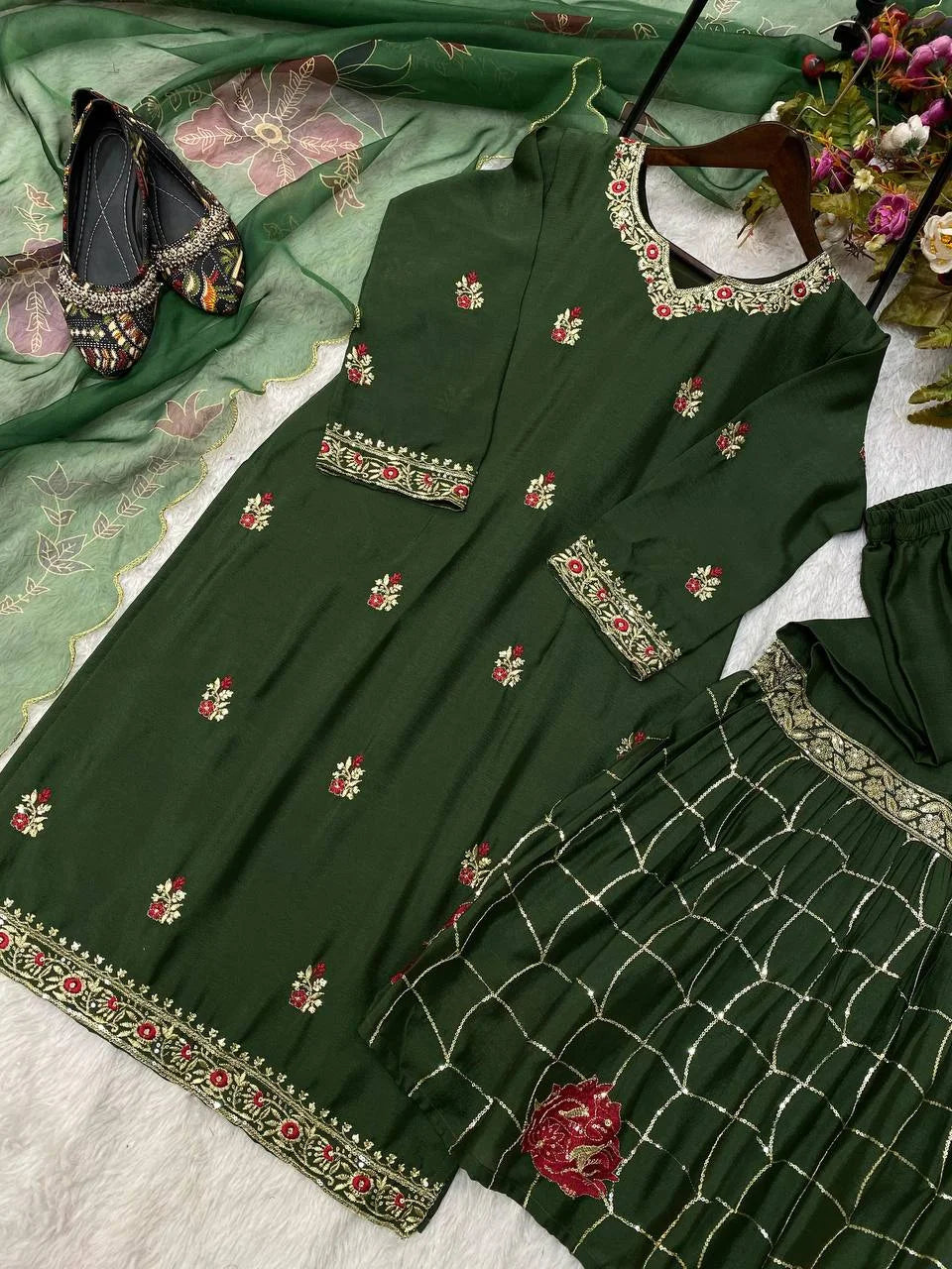 PARTY WEAR CHINON SHARARA SHALWAR SUIT WHOLESALE