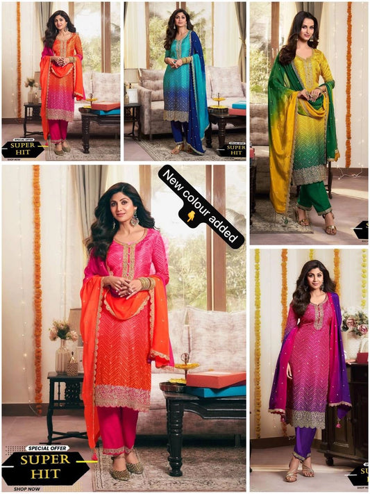 PURE CHINON SILK SEQUENCE EMBROIDERY WORK WITH DIGITAL PRINT SHALWAR SUIT