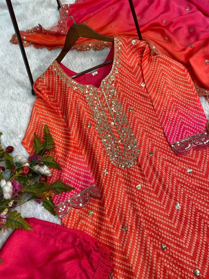 PURE CHINON SILK SEQUENCE EMBROIDERY WORK WITH DIGITAL PRINT SHALWAR SUIT