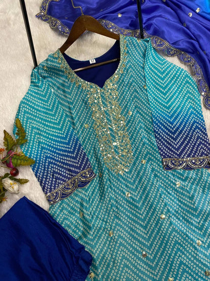 PURE CHINON SILK SEQUENCE EMBROIDERY WORK WITH DIGITAL PRINT SHALWAR SUIT
