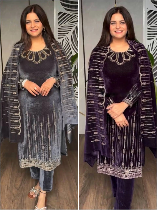 VELVET READYMADE PARTYWEAR WINTER COLLECTION SHALWAR SUIT WHOLESALE