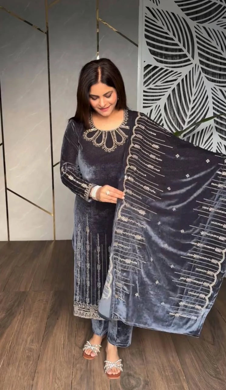 VELVET READYMADE PARTYWEAR WINTER COLLECTION SHALWAR SUIT WHOLESALE