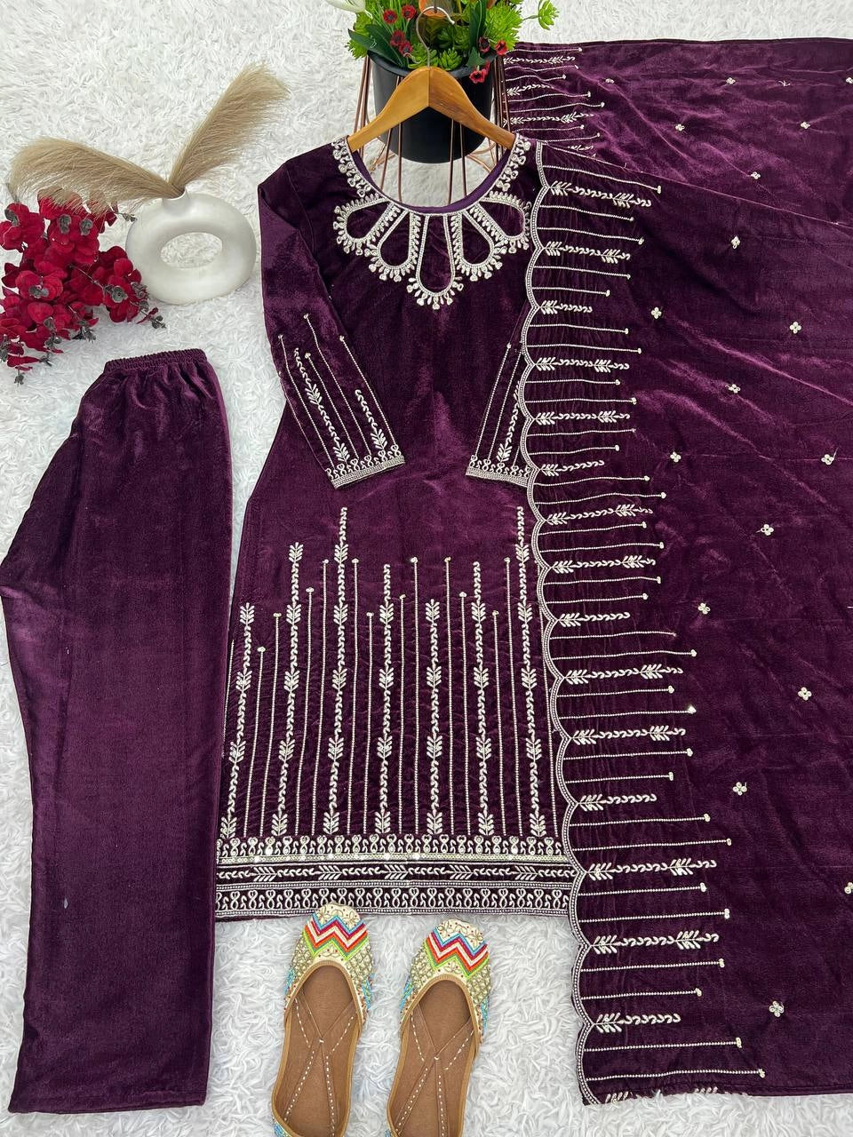 VELVET READYMADE PARTYWEAR WINTER COLLECTION SHALWAR SUIT WHOLESALE
