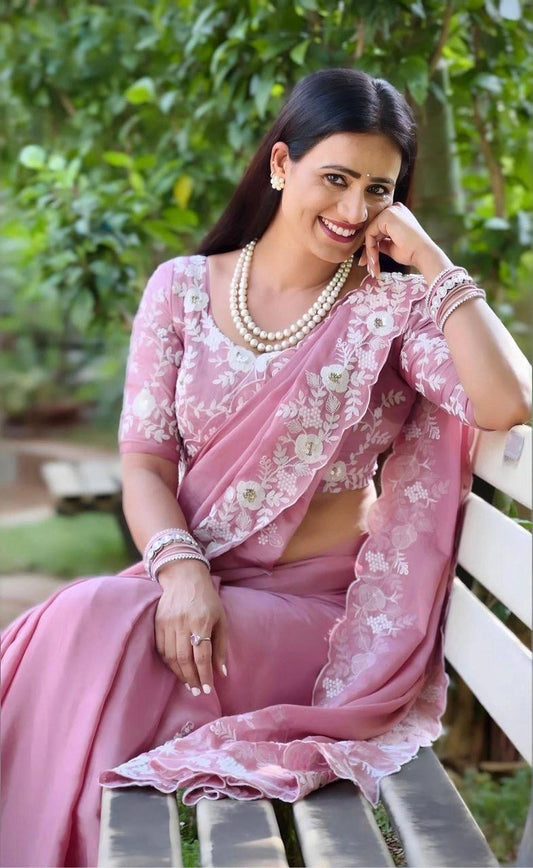PARTY WEAR SAREE CHINON SILK SAREE BEST RATE