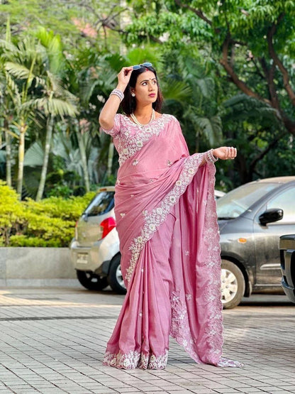 PARTY WEAR SAREE CHINON SILK SAREE BEST RATE