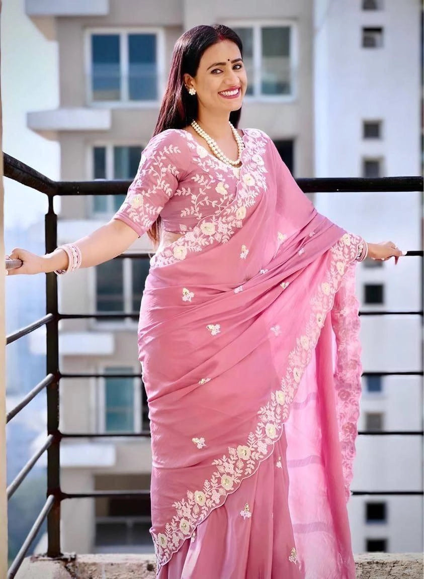 PARTY WEAR SAREE CHINON SILK SAREE BEST RATE