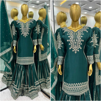 NEW PARTY WEAR CHINNON SILK SHALWAR SUIT WHOLESALE RATE AT GEELAN FASHION SURAT