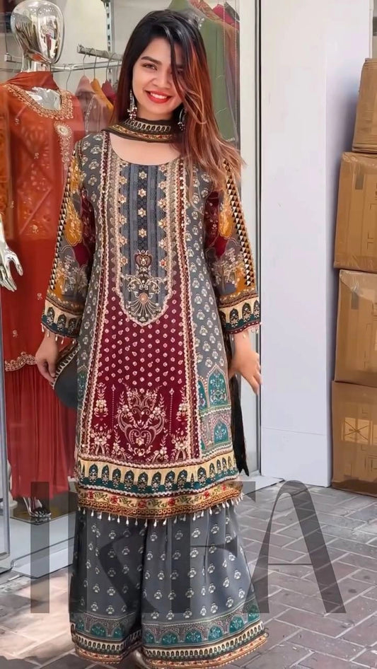 NEW DESIGNER HEAVY FUAX GEORGETTE DIGITAL PRINT HAND WORK SALWAR SUIT