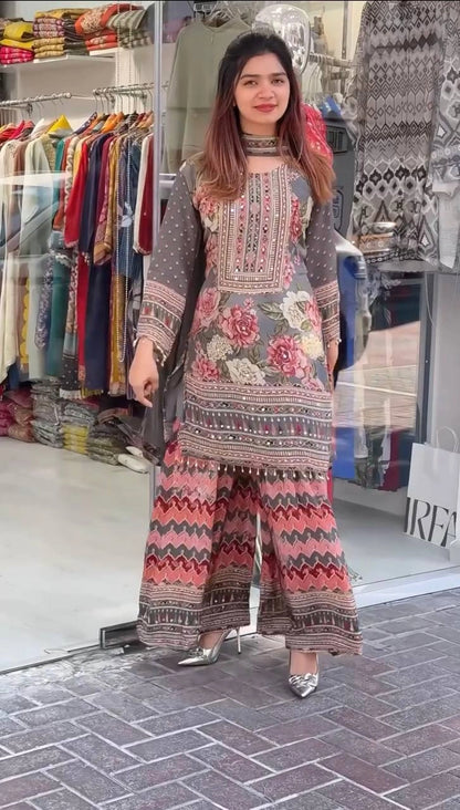 NEW DESIGNER HEAVY FUAX GEORGETTE DIGITAL PRINT HAND WORK SALWAR SUIT