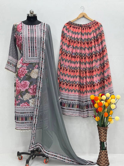 NEW DESIGNER HEAVY FUAX GEORGETTE DIGITAL PRINT HAND WORK SALWAR SUIT