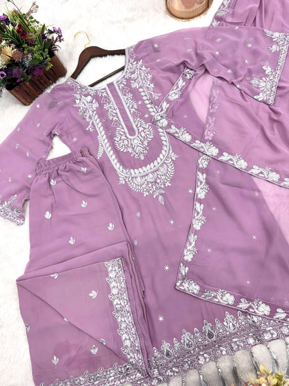PAKISTANI EMBROIDERED GEORGETTE SUIT – LAVENDER COLOR | ETHNIC WEAR FOR WOMEN | WEDDING & PARTY DRESS