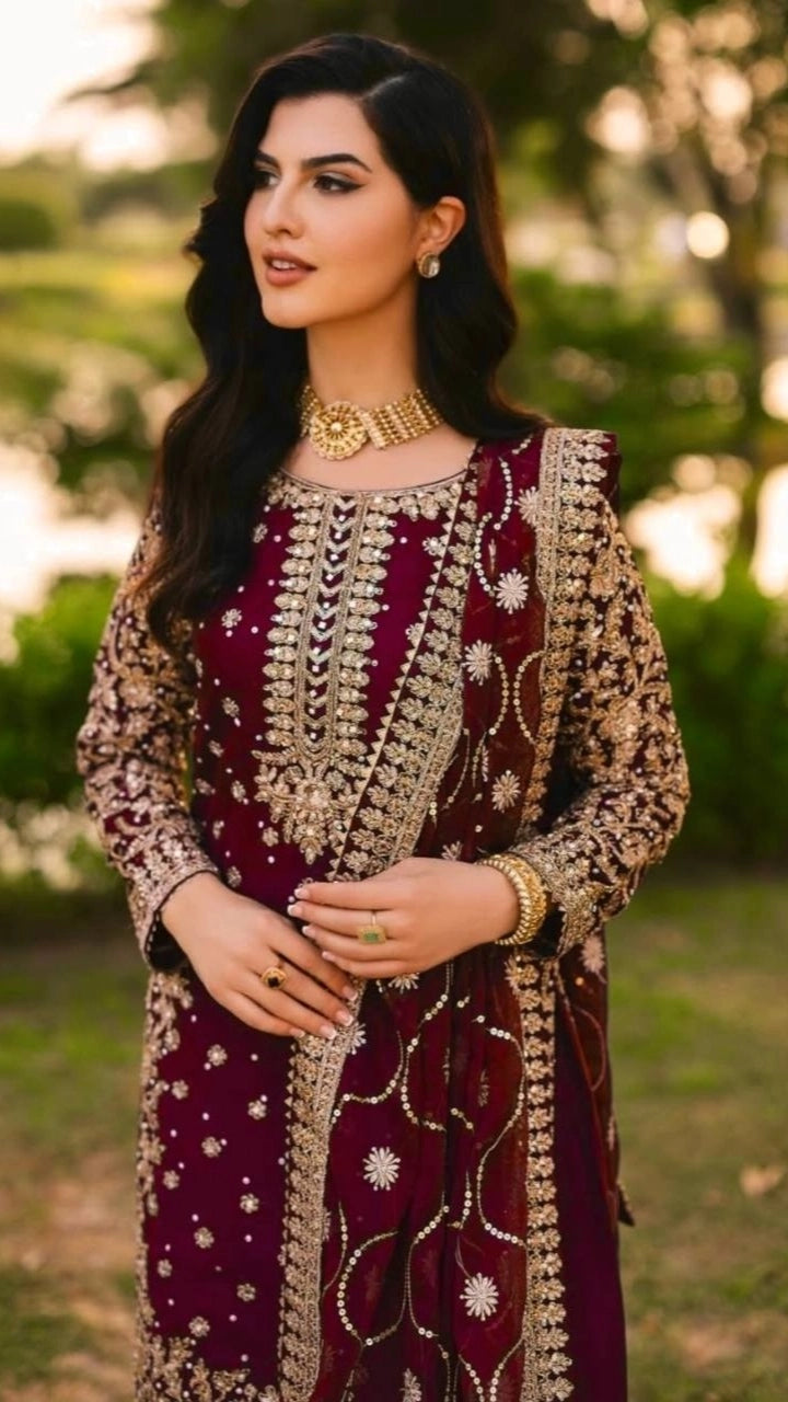 DESIGNER EMBROIDERED GEORGETTE PAKISTANI DRESS – WEDDING – PARTY WEAR OUTFIT