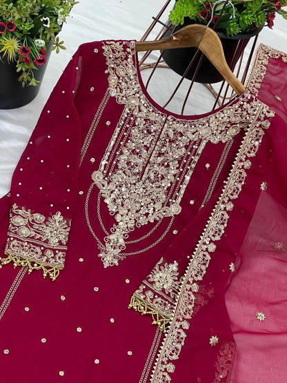 PREMIUM MAROON HEAVY EMBROIDERED WEDDING SUIT | DESIGNER PARTY WEAR PAKISTANI STYLE DRESS FOR WOMEN