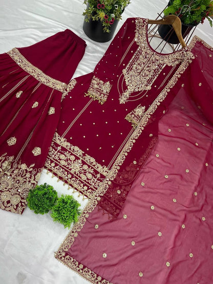 PREMIUM MAROON HEAVY EMBROIDERED WEDDING SUIT | DESIGNER PARTY WEAR PAKISTANI STYLE DRESS FOR WOMEN