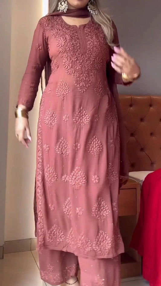 ELEGANT BROWN EMBROIDERED SUIT WITH DUPATTA | CASUAL & PARTY WEAR PAKISTANI DRESS FOR WOMEN