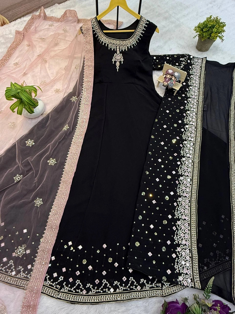 NEW SUPERHIT TRENDING FESTIVE COLLECTION GOWN, KOTI AND DUPATTA SET WITH EMBROIDERY WORK AND CRYSTAL STONE WORK