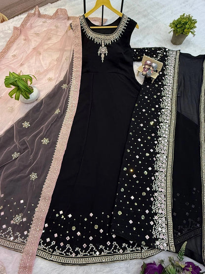 NEW SUPERHIT TRENDING FESTIVE COLLECTION GOWN, KOTI AND DUPATTA SET WITH EMBROIDERY WORK AND CRYSTAL STONE WORK