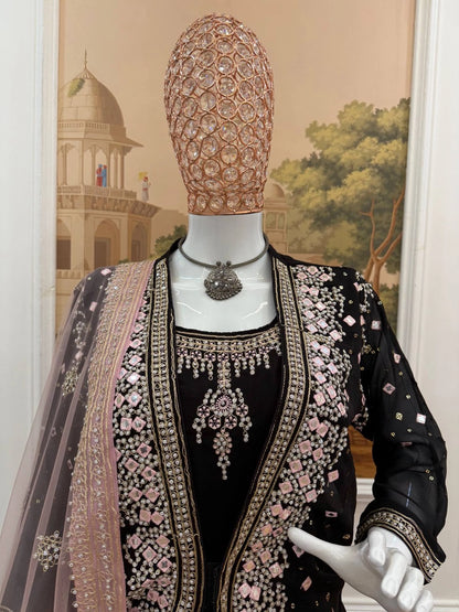 NEW SUPERHIT TRENDING FESTIVE COLLECTION GOWN, KOTI AND DUPATTA SET WITH EMBROIDERY WORK AND CRYSTAL STONE WORK