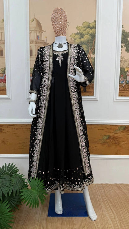 NEW SUPERHIT TRENDING FESTIVE COLLECTION GOWN, KOTI AND DUPATTA SET WITH EMBROIDERY WORK AND CRYSTAL STONE WORK