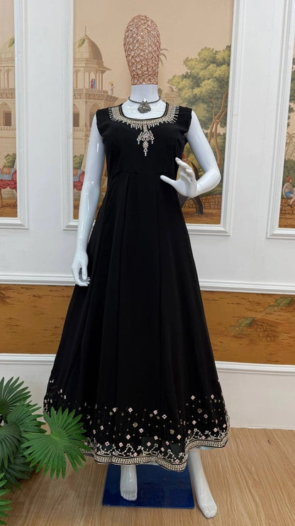 NEW SUPERHIT TRENDING FESTIVE COLLECTION GOWN, KOTI AND DUPATTA SET WITH EMBROIDERY WORK AND CRYSTAL STONE WORK